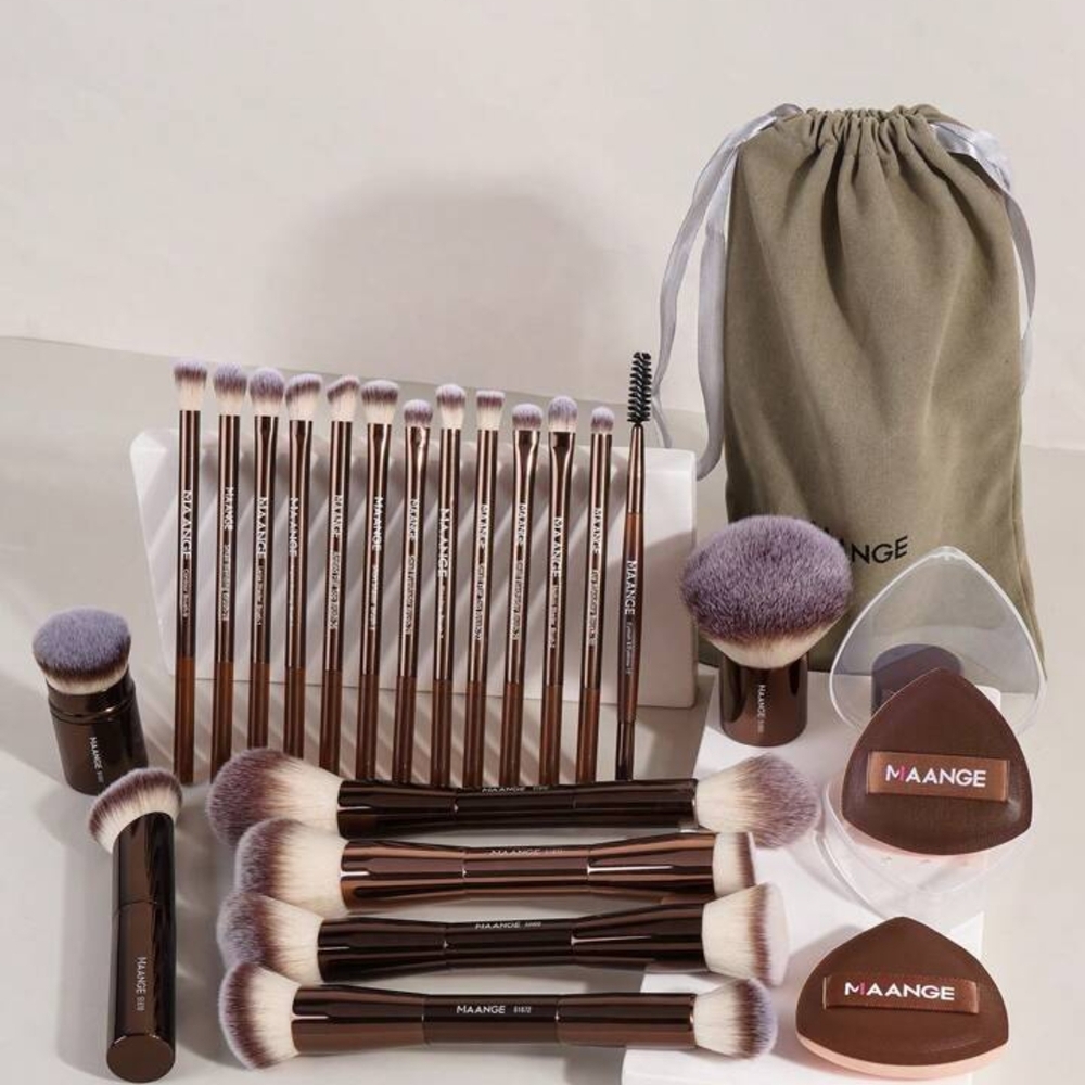 SHEIN Brown Makeup Brush Set with Bag